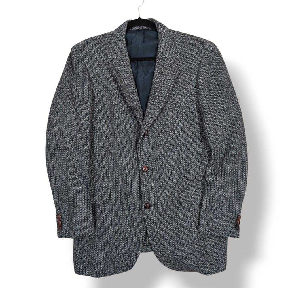 Vintage Harris Tweed Herringbone Blazer 40R Brown Scottish Wool Sport Coat